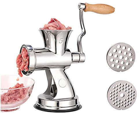 Hanchen Tritacarne Manuale Acciaio Inox Insaccatrice per Salsicce Domestico Commerciale con Dischi da Taglio 6/8mm Imbuto Ventosa per Pollo Maiale Manzo Verdure