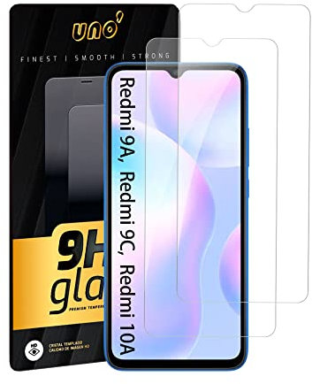 UNO' Protector pantalla 2 Unidades compatible con Xiaomi Redmi 10A, Y Xiaomi Redmi 9A, Y Redmi 9C, Vidrio cristal Templado Ultra Resistent Sin Burbujas, 9H, Antiarañazos.