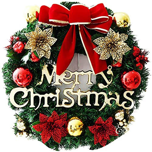 AICHUAN Door Wreath,30CM Christmas Decoration Wreath with Bells,Christmas Garland with Bow Decorative Wreath Hanging Ornament Window Door for Party Holiday Decor