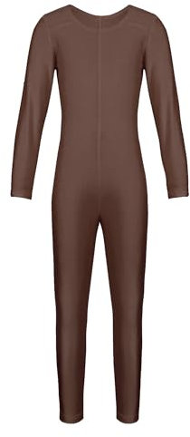 Oyolan Kinder Mädchen Langarm Bodysuit Ballett Trikot Body Leotard Kinder Ganzkörperanzug Turnanzug Gymnastikanzug 3-14 Jahre Braun 122-128