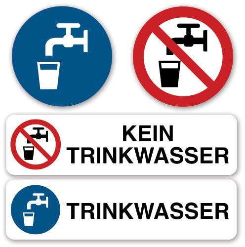 Hochwertige Aufkleber: Trinkwasser und Kein Trinkwasser - nach DIN EN ISO 7010 P005 ASR A1.3, 4 Stück