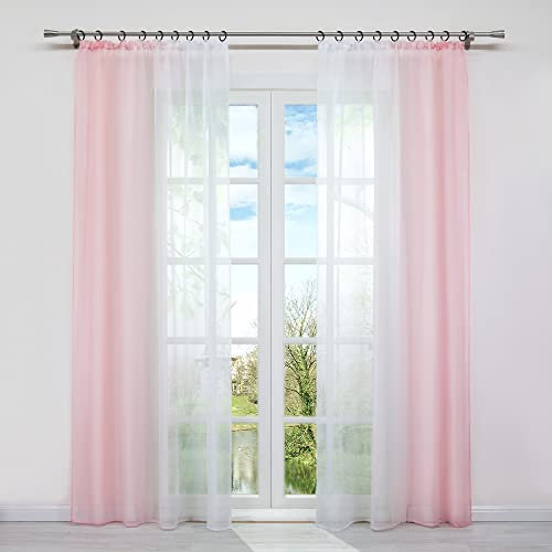 HongYa 2er-Pack Farbverlauf Gardinen Transparenter Voile Vorhänge Schals mit Kräuselband H/B 175/140 cm Rosa