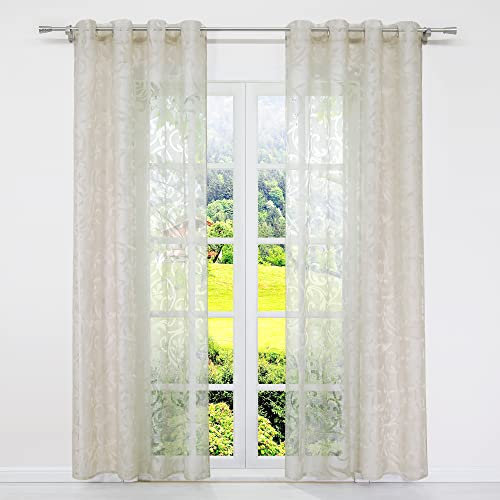 SCHOAL Gardinen mit Ösen Transparente Vorhänge Ausbrenner Fensterschal Ranken Muster 1 Stück BxH 140x245cm Sand