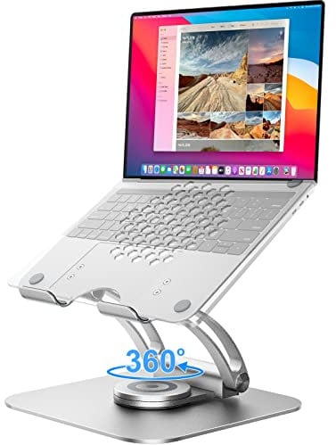 Laptop Ständer mit 360° Drehbarer Basis, Ergonomisch Laptopständer Höhenverstellbar, Laptop Erhoehung Fuer Schreibtisch, Standing Laptop Stand Computer Ständer mit MacBook Pro, Laptops 10–17 Silber