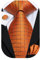 Hi-Tie Herren Krawatte Schwarz Paisley/Plaid/Streifen/Einfarbig Krawatten Set Einstecktuch Manschettenknöpfe Business Formal Hochzeit Meeting Geschenkbox,orangefarbenes Plaid