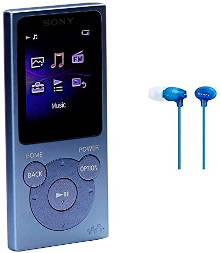 Sony NWE394L.CEW 8 GB Walkman MP3 Player with FM Radio - Blue & Sony Original In-Ear Headphones, Blue (without microphone)