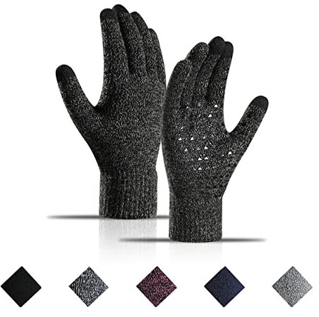 Winter Warme Handschuhe,Touchscreen Handschuh Thermo Handschuhe,Anti-Rutsch Liner Winterhandschuhe Fingerhandschuhe Sporthandschuhe mit Elastischen Bündchen für Laufen, Fahren, Radfahren (Schwarzgrau)