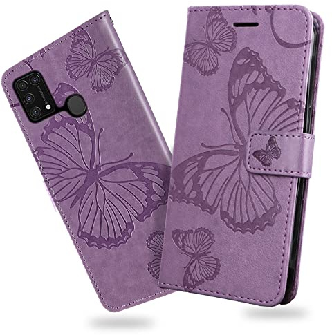 DENDICO Hülle für Galaxy M31, PU Leder Magnetverschluss Flip Handyhülle Schutzhülle mit Standfunktion und Kartenfach für Samsung Galaxy M31, Violett
