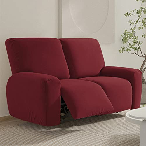 FANSU Housse de Fauteuil Relax Extensible 1 Places, Housse de Fauteuil Relax Inclinable Electrique avec Poche, 6 Pièce Lavable Protege de Meubles pour Canapé Inclinable (Rouge,2 Places)