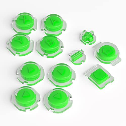 eXtremeRate 2 farbige Buttons für Nintendo Switch Joycon, Symbol-Tasten ABXY/D-Pad/Home/Aufnahme/Plus/Minus Knöpfe Ersatzteil für Switch OLED Joy Con-Grün&Clear