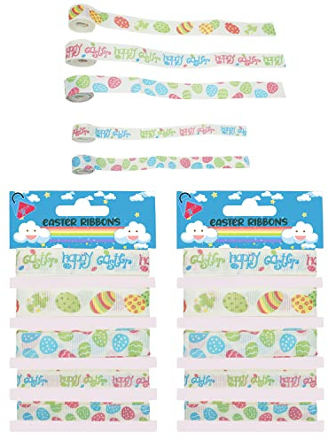 10 Stück Polyester-Osterbänder für Schleifen, Handwerk, Verpackung, Frohe Ostern, Obst, Osterei, bedruckte Bänder, Partys, Heimdekor-Zubehör (10 x Bänder)