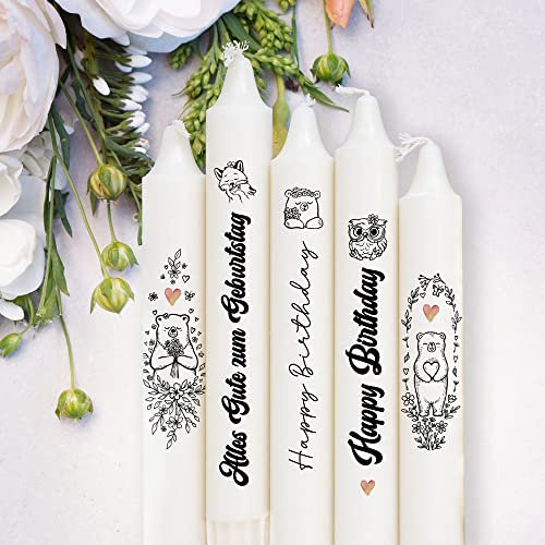 ilka parey wandtattoo-welt Kerzensticker Kerzentattoos Tattoofolie Geburtstag Happy Birthday Bär Eule Fuchs für Kerzen oder Keramik A6 Bogen DIY Stickerbogen kst80