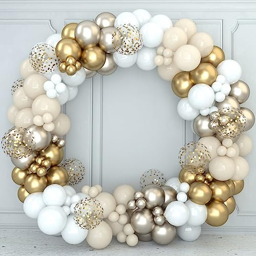 Luftballons Girlande Weiß Gold, Ballons Beige Sand Weiß Gold, Ballon Girlande Beige Gold für Babyparty Deko, Geburtstag, Baby Shower Deko, Hochzeit