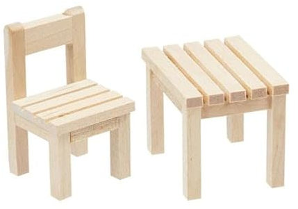 ZauberDeko Wichtel Zubehör Möbel Miniatur Tisch und Stuhl Holz 4,5 x 4 x 3,5 cm - 2-teilig