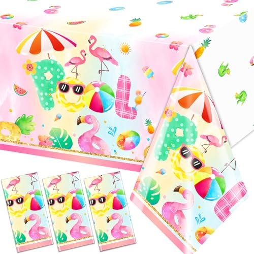 Sommer-Pool-Party-Dekorationen, 3 Stück, Flamingo-Tischdecke, rosa Flamingo, Pool, Sommer-Tischdecke für Kinder, Erwachsene, Flamingo-Thema, Pool-Party, Sommer, Geburtstag, Party-Dekorationen