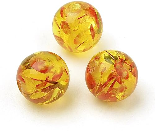 Perlin 60stk Bernsteinperlen Künstliche Kunstharz 8mm Feuerbernstein Kehribar Amber mit Loch zum auffädeln Gebohrt (Rot Rund mit Blume)