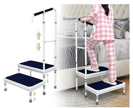 Bed Steps for High Beds for Adults Step Stool for Bedside Foot Stepping with Handle Elderly Senior Aids Daily Living Heavy Duty Adjustable Platform Steps for Kitchen, Car, Bathtub (Stool - 21.6“)
