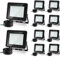 Herrselsam LED Projecteur Extérieur, 10PCS 20W IP66 Etanche Projecteur 6000K Blanc Froid, Lampe de Sécurité Super Lumineux 1700LM, Éclairage de Sécurité pour Usine, Entrée (Sans prise)