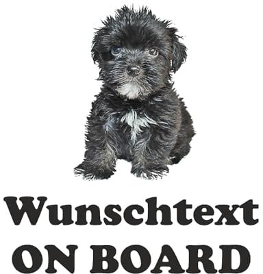 Havaneser Wunschtext No330 Autoaufkleber Sticker Aufkleber 15 cm | On Board, An Bord; personalisierbar mit Namen, Buchstaben, Schriftzug oder Spruch, mit Hundewelpen-Motiv