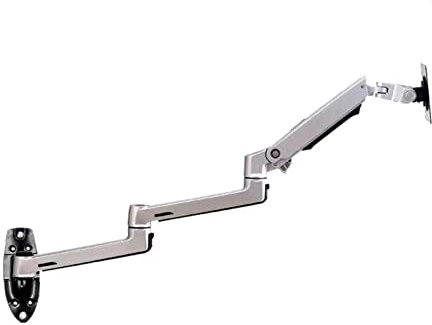 Monitor Stand Wall Mount Monitor Bracket Arm Aluminum Ultra Long Mechanical Spring Arm Monitor Support Full Motion Monitor Holder Mount Bracket, Silver Monitor Desk