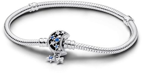PANDORA Moments Schlangen-Gliederarmband mit Funkelndem Mond-Verschluss aus Sterling Silber, Zirkonia, Kompatibel Moments, Größe: 16cm, 592819C01-16