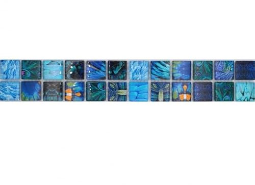 Mosaik Borde Bordüre Glasmosaik Tierwelt BIRD Hellblau Dunkelblau MOS68BOR-WL74