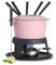 Artestia Cast Iron Cheese Fondue Pot Set for Chocolate Fondue Pot Camping Fondue Set with 6 Fondue Forks, 11-Piece Cheese Fondue Set Serve 6 Persons (Pink)