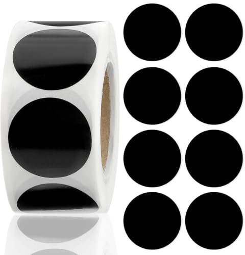 YUXIANLB 500 Stück 2,5 cm Schwarze Runde Codierungs Kreis Punkt Aufkleber Runde Aufkleber Etiketten Permanente Selbstklebende Aufkleber auf einer Rolle für Büro Klassenzimmer