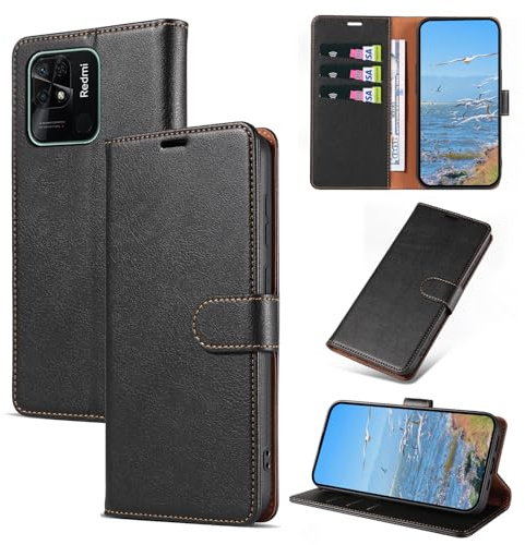 KKEIKO Coque pour Xiaomi Redmi 10C, Antichoc Magnetique Étui à Rabat avec Porte Cartes, Portefeuille Housse en Cuir PU Coque pour Xiaomi Redmi 10C, Noir