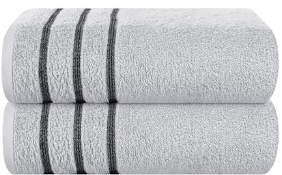 MyOwn Baumwolle 2er-Pack Oversized Badetuch-Set 70 x 140 cm, große Badetücher, Ultra saugfähig, kompakt, schnell trocknend und leicht, Hellgrau