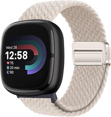 Yeahxing Geflochtene Magnetisch Armband Kompatibel mit Fitbit Versa 4/Versa 3/Sense 2/Sense 1,Weiche elastische Nylon Sport Loop Strap mit Magnetverschluss für Frauen Männer