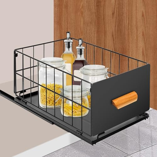 Dadabig Organizador de Cajones de Canasta, Cajón Telescópico, Estantes de Extracción, Cajón de Cocina, Armario Extraíble Extensible Desplegable, Organizador de Cajones con Tirador, Negro