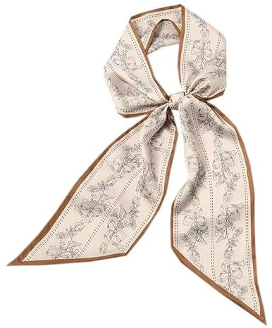 GIMIRO Écharpe en Satin, 148 x 13 cm, Motif Géométrique Damier, Double Couche, Polyester, Marron et Blanc (Floral rose pâle)