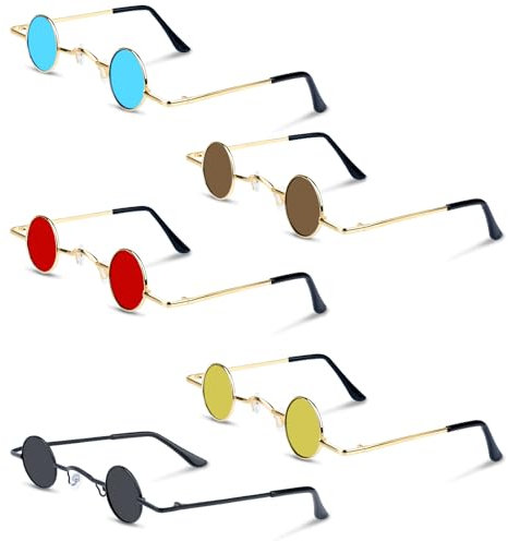 5 Stück Vintage Mini UV380 Sonnenbrille - Rund Hip Hop, Retro, Gläser Mit Kleinem Rahmen, Schutz Stilvolle Hippie