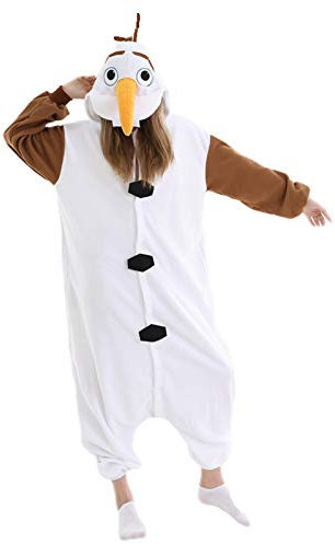 RANSUU Olaf Onesie Kostüm Schneemann Relaxo Jumpsuit Erwachsene Pyjama Damen Herren Tier Schlafanzug Weihnachten Karneval Halloween Olaf M