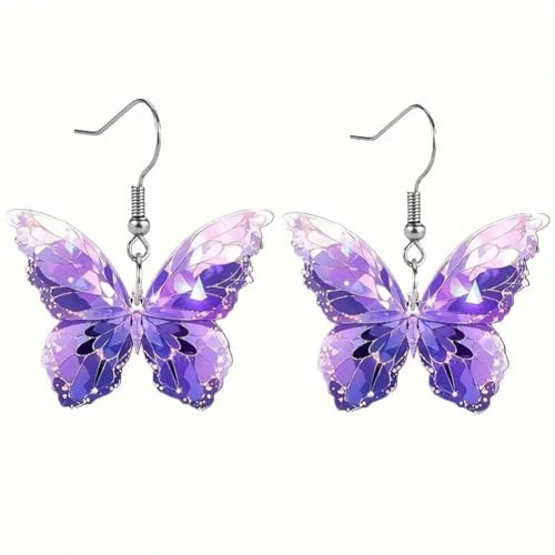 Boucles d'oreilles papillon pour femmes, boucles d'oreilles papillon violet, boucles d'oreilles pendantes en cristal papillon améthyste pour femmes, bijoux élégants, cadeaux de Noël (1 pair)
