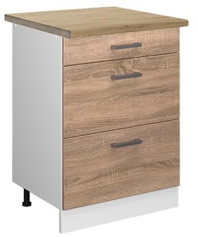 Vicco Küchenunterschrank R-Line, Sonoma/Weiß, 60 cm mit Schubladen, AP Eiche