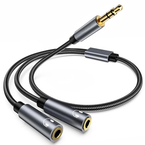 Avigers 3.5mm Headphone Jack Male to 2 Female Jack Audio Splitter, Extension Cable Y Splitter for iPhone, Samsung, iPad, Tablet, Laptop