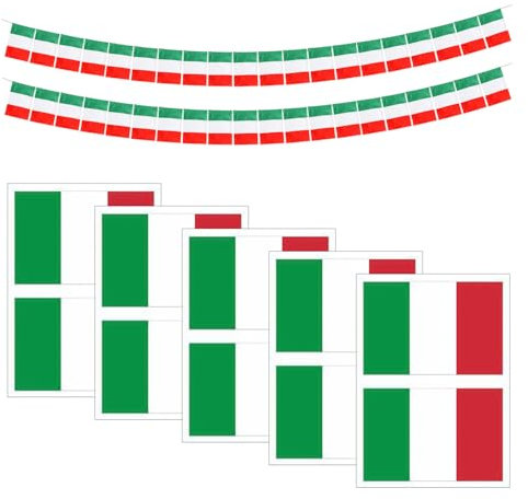 2 banderoles avec drapeau italien, 10 autocollants faciaux drapeaux, cordons de drapeau carrés, drapeaux suspendus décoratifs, adaptés pour les événements sportifs et les célébrations