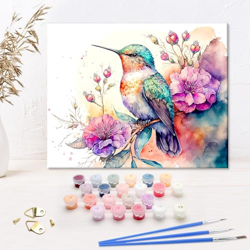 VOSSOT Pintura por números para adultos, colibrí, animales principiantes pintados a mano, juegos de pintura para adultos, pintura por números, animales y pájaros, juego de manualidades de 40 x 50 cm