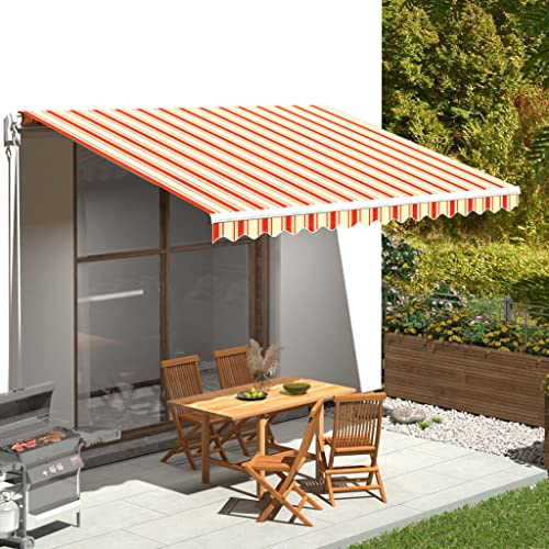 Baziroo Markisenbespannung Balkon Markisentuch Markise Canvas Ausfahrbare Markise Markisen Ersatzstoff Wechseln Markisenstoff Außen Markisenstoff 430x345 cm Gelb und Orange Polyester