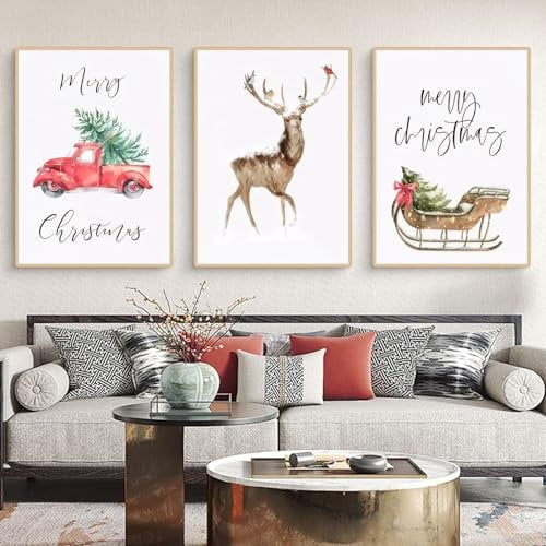 Viusneun 3er Weihnachts Poster Set, Frohe Weihnachten Wandbilder Premium Leinwandbilder Kunstdruck Poster Aesthetic Wandposter für Weihnachts Ohne Rahmen (30 x 40 cm)