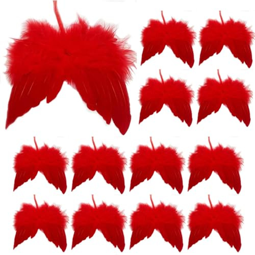 SMTCM 12 Stück Weihnachten Engelsflügel Rot Federflügel Christbaumschmuck Mini Engel Flügel Weihnachtsbaum Anhänger Feder Ornament Engelsfeder für Weihnachtsdeko Hochzeit Babyparty DIY Handwerk