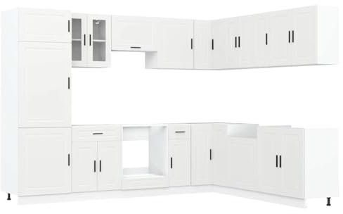 Hommdiy 14-TLG. Küchenschrank-Set,Küchenzeile,Küchenblock,Küche Komplett,Küche möbel,Porto Stil Weiß HolzwerKstoff