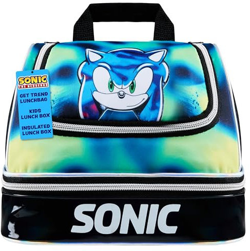 Get Trend SONIC THE HEDGEHOG Borsa Porta Pranzo Bambini Adolescenti Adulti Isolato Porta Pranzo con Scomparti Porta Merenda per Picnic Lavoro Scolastico (Nera Sonic)