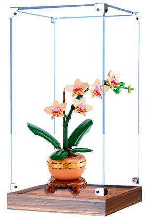 Acrylic Display Case for Lego 10343 Elegant Orchid / 10344 Lucky Bamboo Model, 3mm Dustproof Display Box, Display Case Compatible with Lego 10343 10344(Model Not Included) (Wood Grain Style 10343)