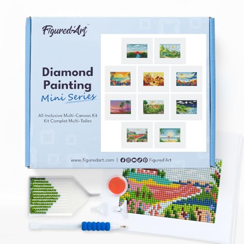 Figured'Art Mini Serie Diamond Painting Erwachsene - Sommerlandschaften - Premium-Box mit 10 Stück 15x18 cm 5D Bilder, Eckige Steine - DIY Set zum Basteln