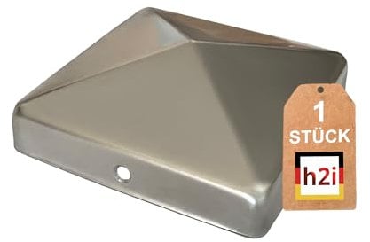 h2i Pfostenkappe | Edelstahl | 161 x 161 mm | 1 Stück | Eckige Abdeckkappe für Garten Holzpfosten Pfostenträger & Zaunpfosten in Pyramidenform | Wetterschutz für Holz-Balken & Pfosten