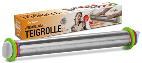 Cucinova Verstellbare Teigrolle [ANTIHAFTFUNKTION] Nudelholz - Teigroller - Rollholz - spülmaschinenfest - rolling pin - Nudelholz als Backzubehör