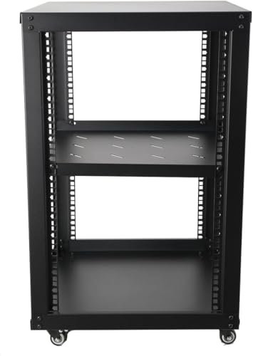 CDZHLTG Rack de Red de Marco Abierto de 15U Rack de Audio 19 Pulgadas, Rack de Equipo de 4 Postes Universal con Ruedas, Caja Soporte para Servidores para Accesorios de Audio y Vídeo